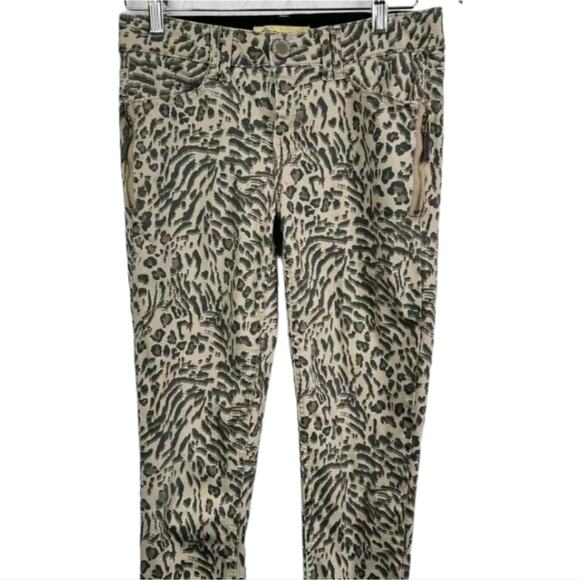 Democracy Ab Solution Zipper Moto Ankle‎ Length Skinny Jeans Leopard Size 4 - Picture 2 of 8